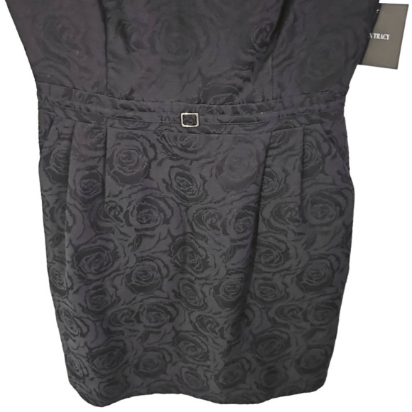 Ellen Tracy Women's Size 8  V-Neck Sleeveless Sheath Dress Black Rosette Floral - Picture 2 of 8